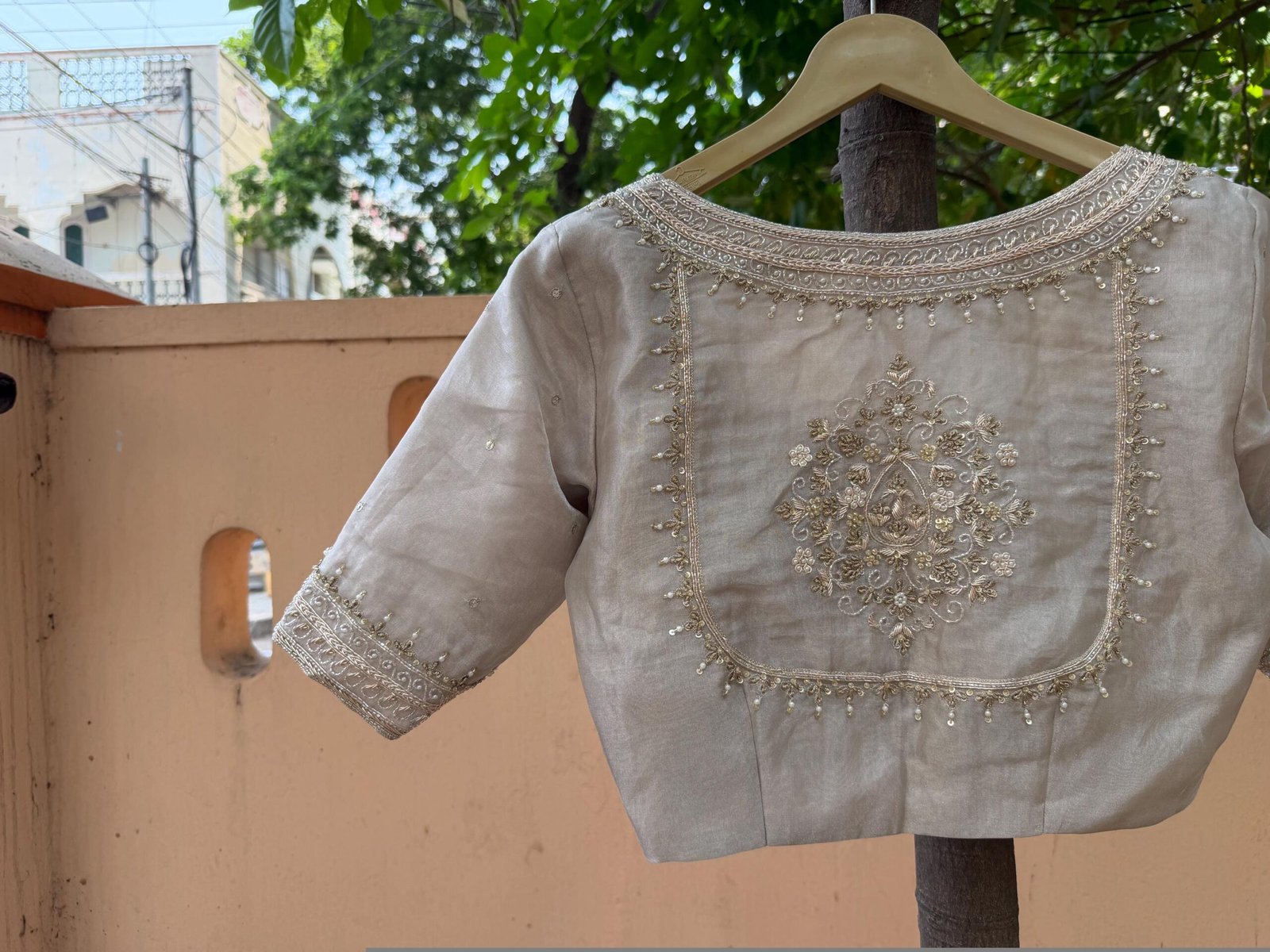 Pure Silk Saree Blouse:Golden Zardosi Hand Embroidery, Elbow Sleeve,golden tissue blouse,handwork blouse,silver blouse,golden blouse USA