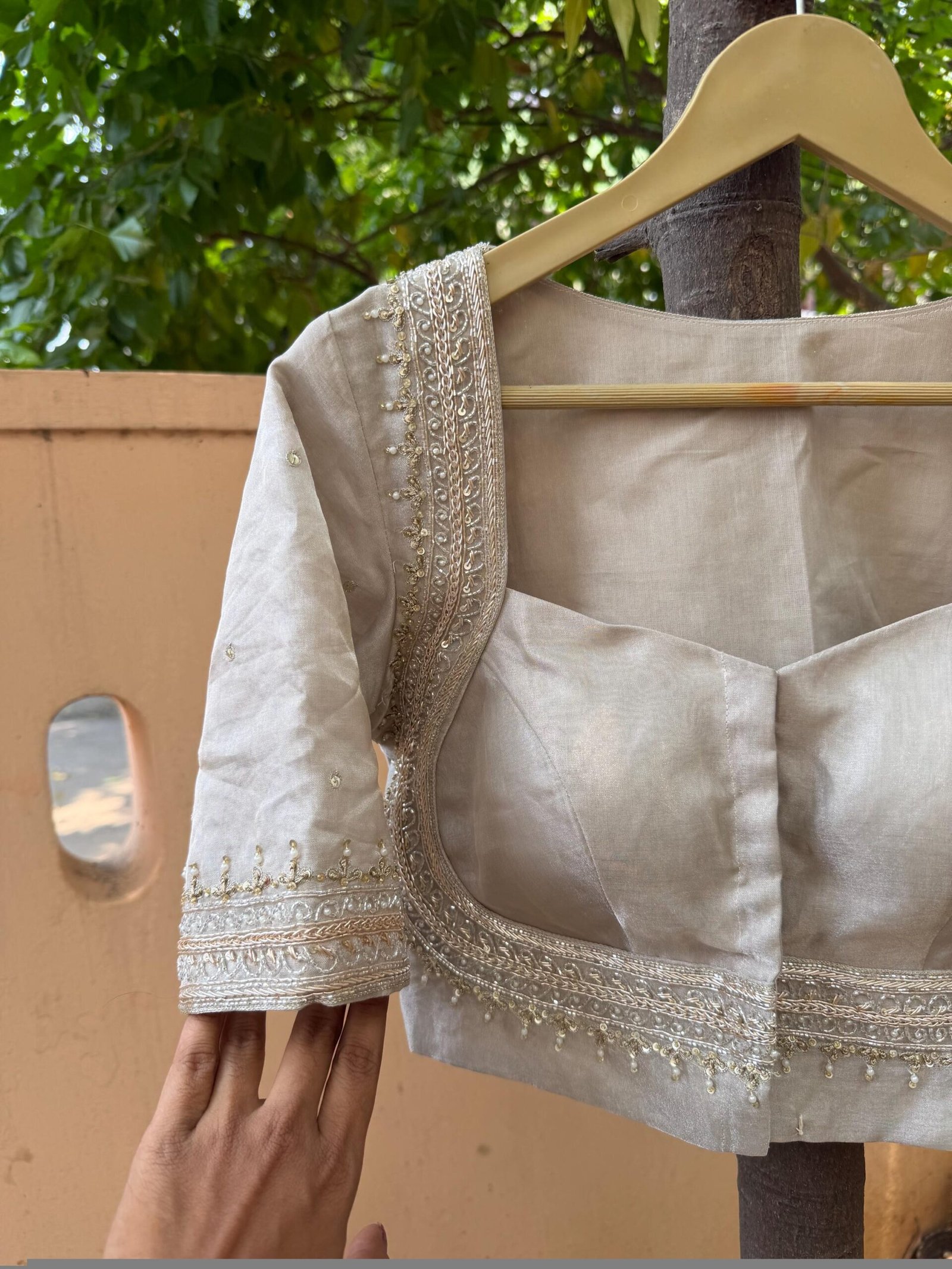 Pure Silk Saree Blouse:Golden Zardosi Hand Embroidery, Elbow Sleeve,golden tissue blouse,handwork blouse,silver blouse,golden blouse USA