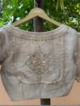 Pure Silk Saree Blouse:Golden Zardosi Hand Embroidery, Elbow Sleeve,golden tissue blouse,handwork blouse,silver blouse,golden blouse USA