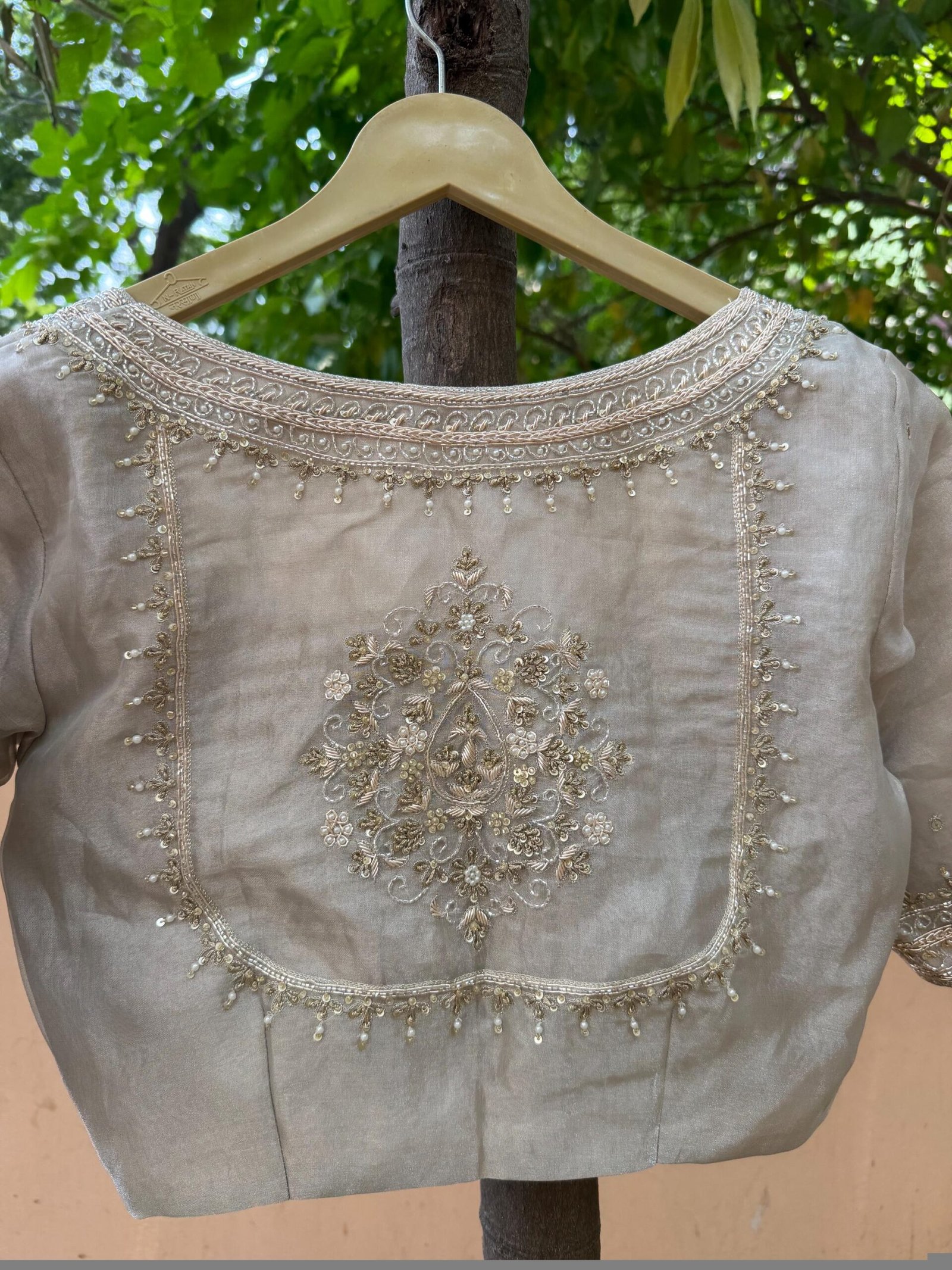 Pure Silk Saree Blouse:Golden Zardosi Hand Embroidery, Elbow Sleeve,golden tissue blouse,handwork blouse,silver blouse,golden blouse USA