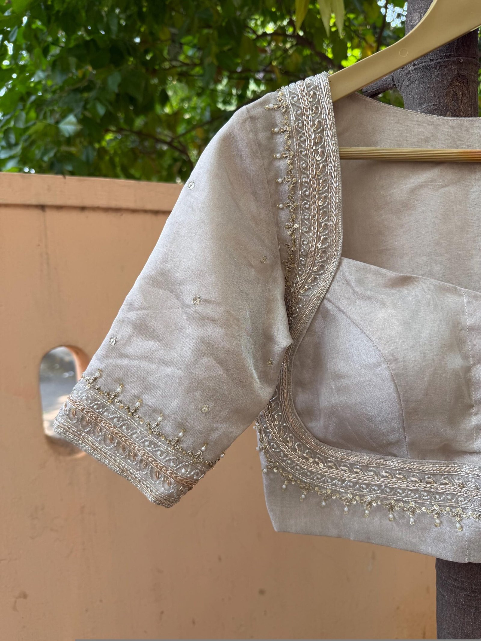 Pure Silk Saree Blouse:Golden Zardosi Hand Embroidery, Elbow Sleeve,golden tissue blouse,handwork blouse,silver blouse,golden blouse USA