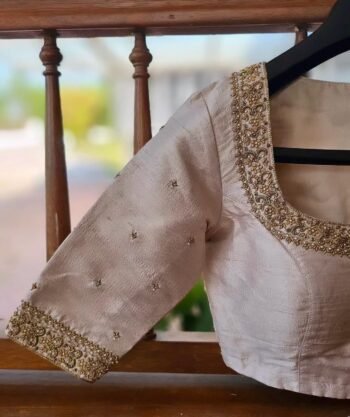 Hand Embroidered Raw Silk Blouse: Cream Zardosi Maggam Work,mix and match blouse,plus size blouse,hand work blouse,maggam work blouse,cream