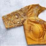 pure silk hand embroidery blouse/saree maggam blouse/yellow zardosi blouse/hand embroidered blouse/mustard yellow ready made blouse zardosi