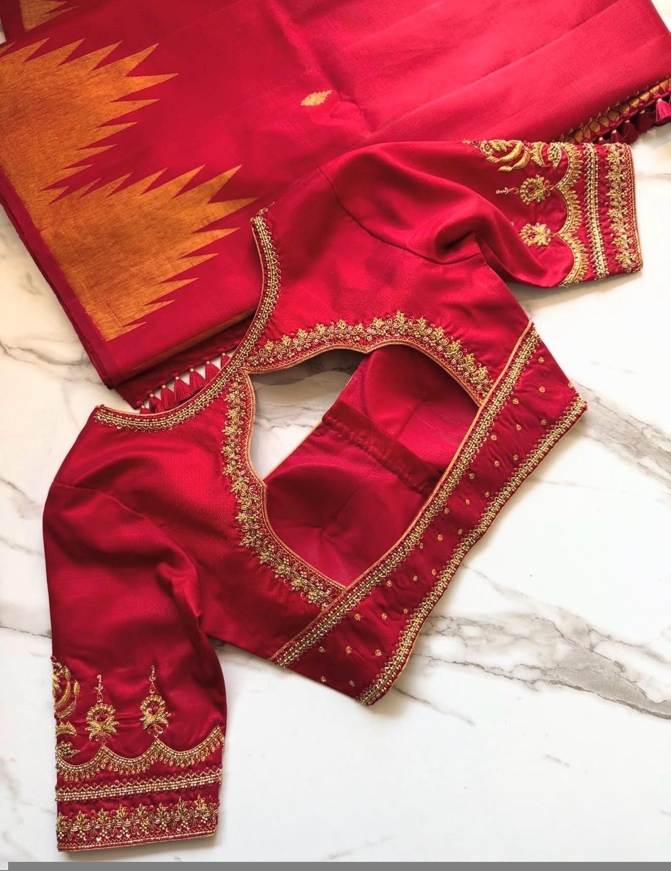 Hand Embroidered Pure Silk Bridal Blouse: Red Zardosi Maggam Work, red saree blouse,handwork blouse,maggam work blouse,mix and match blouse