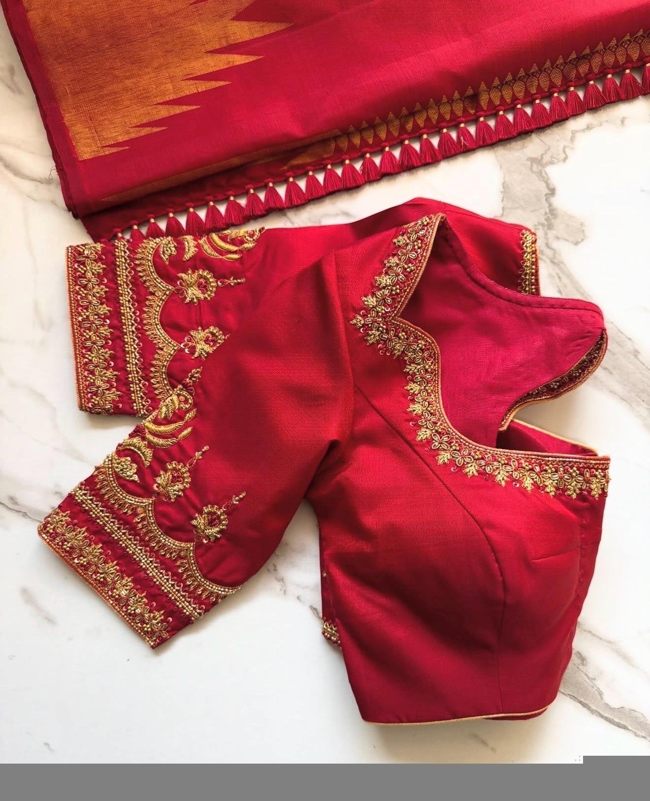 Hand Embroidered Pure Silk Bridal Blouse: Red Zardosi Maggam Work, red saree blouse,handwork blouse,maggam work blouse,mix and match blouse