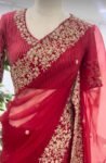 Red Organza Silk Saree:Hand Embroidered Blouse, Indian Wedding Bridal Saree,luxury wedding saree,pure silk saree,cocktail saree,red sari us
