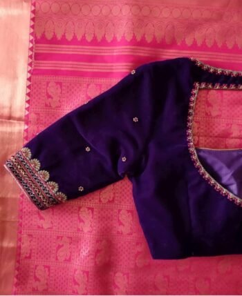 Purple Velvet Saree Blouse: Hand Embroidered Zardosi Maggam,purple maggam blouse,mix and match saree blouse,plus size blouse,pure velvet