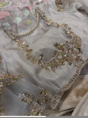 Pure Silk Saree Blouse:Golden Zardosi Hand Embroidery, Elbow Sleeve,golden tissue blouse,handwork blouse,silver blouse,golden blouse