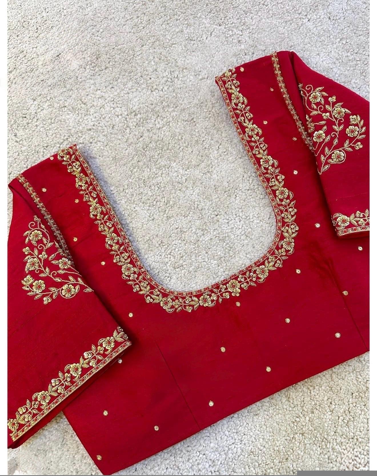 Hand Embroidered Pure Silk Bridal Blouse: Red Zardosi Maggam Work, red saree blouse,handwork blouse,maggam work blouse,mix and match blouse