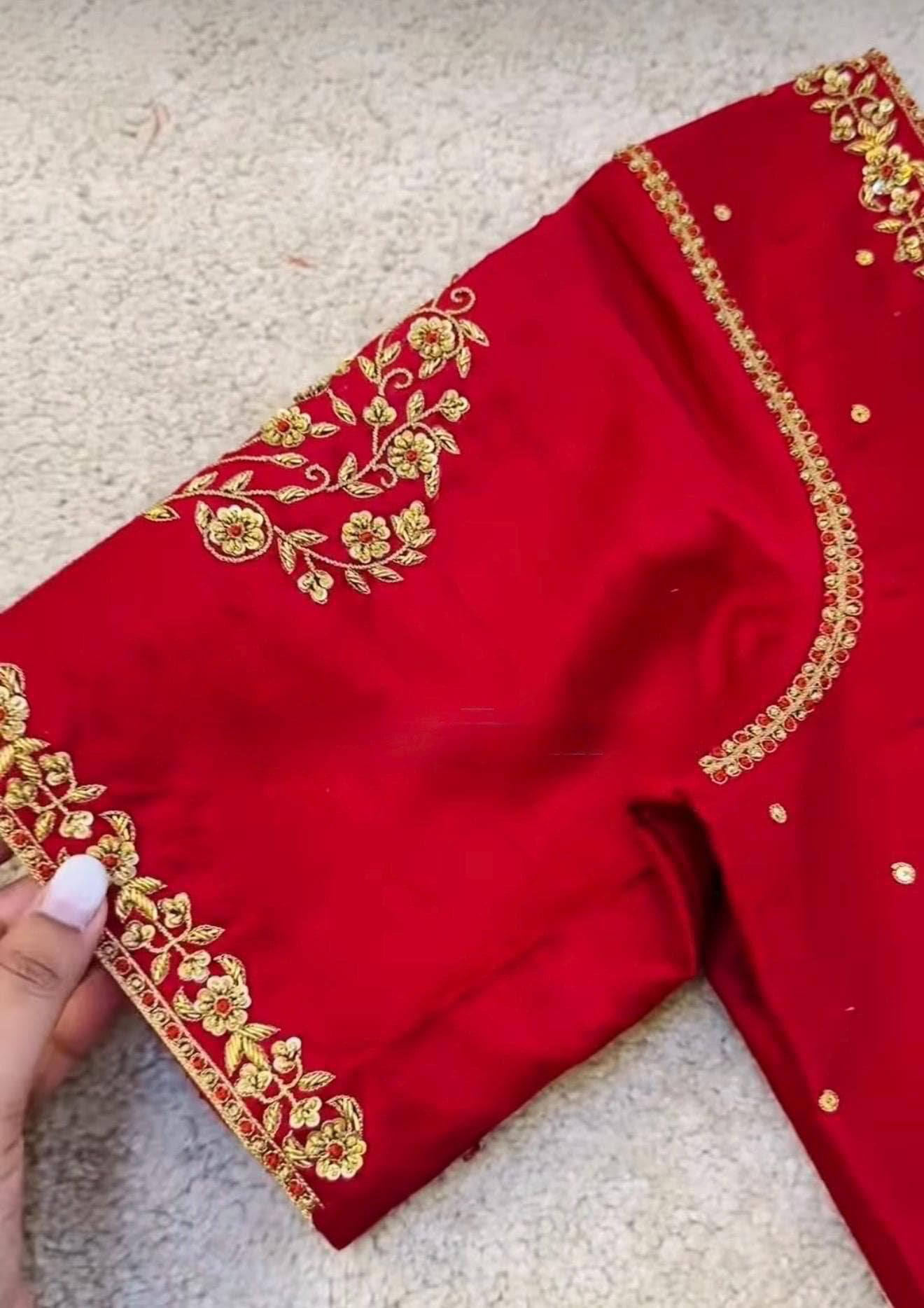 Hand Embroidered Pure Silk Bridal Blouse: Red Zardosi Maggam Work, red saree blouse,handwork blouse,maggam work blouse,mix and match blouse