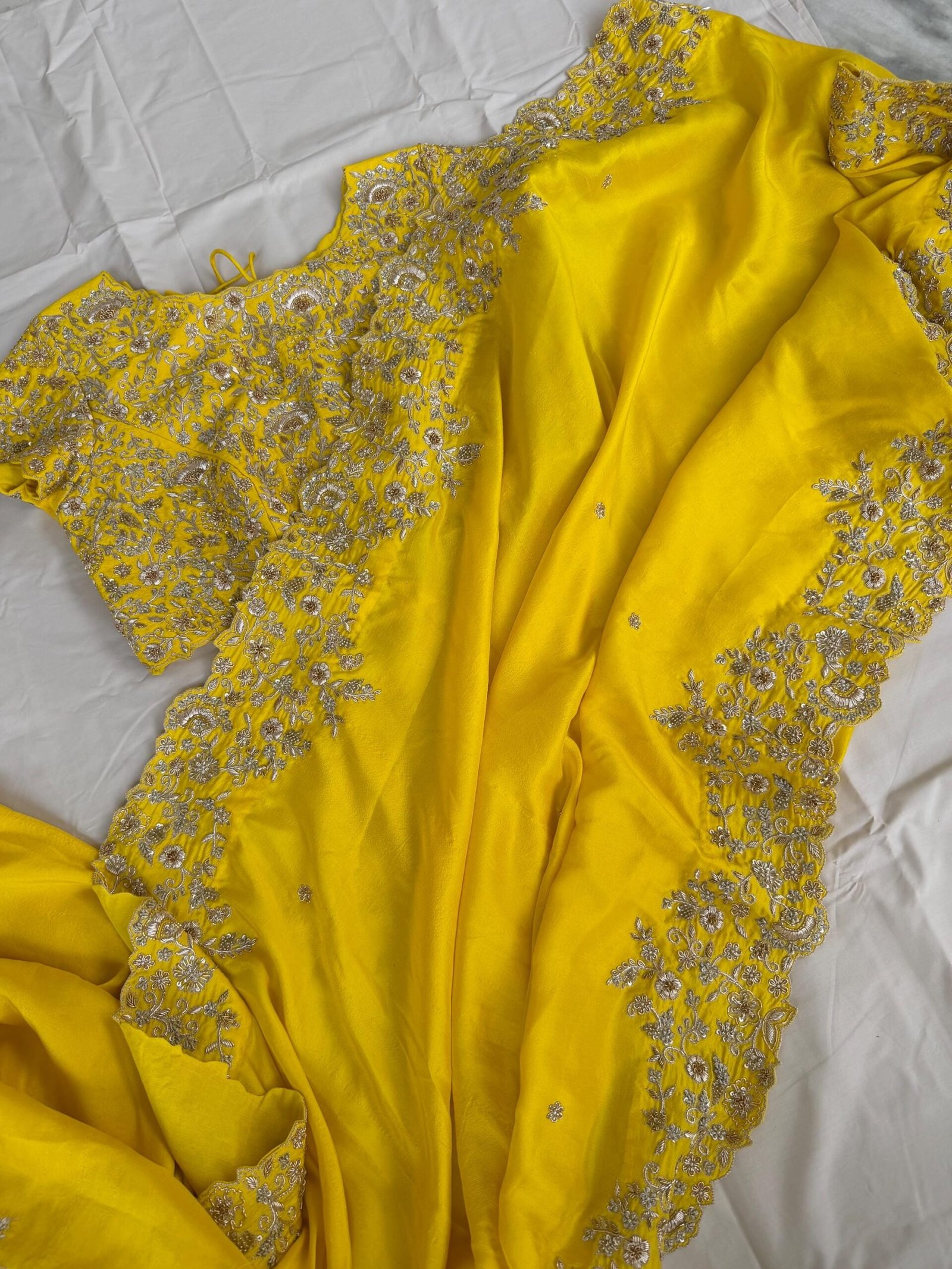 Yellow handwork Saree:Hand Embroidered Blouse,green Indian Wedding Bridal Saree,luxury wedding saree,pure silk wedding saree,cocktail saree
