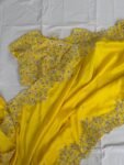 Yellow handwork Saree:Hand Embroidered Blouse,green Indian Wedding Bridal Saree,luxury wedding saree,pure silk wedding saree,cocktail saree