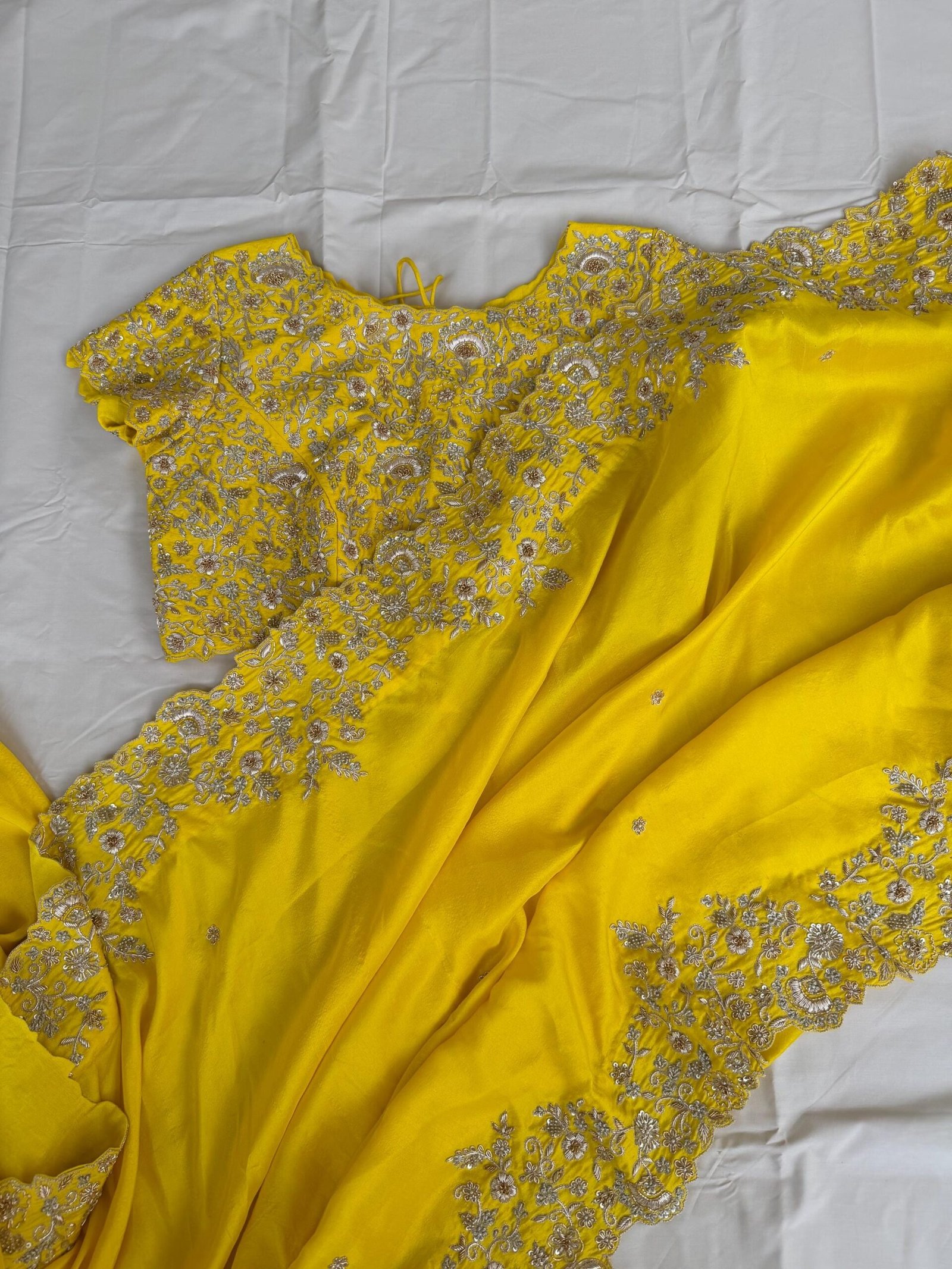 Yellow handwork Saree:Hand Embroidered Blouse,green Indian Wedding Bridal Saree,luxury wedding saree,pure silk wedding saree,cocktail saree