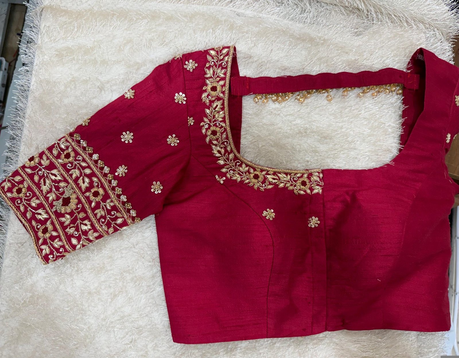 pure silk hand embroidery blouse/saree maggam blouse/red zardosi blouse/maroon red hand embroidered blouse/red ready made blouse zardosi USA