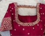 pure silk hand embroidery blouse/saree maggam blouse/red zardosi blouse/maroon red hand embroidered blouse/red ready made blouse zardosi USA