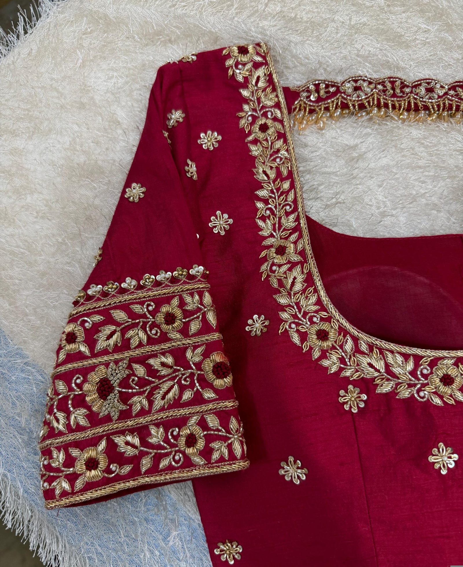 pure silk hand embroidery blouse/saree maggam blouse/red zardosi blouse/maroon red hand embroidered blouse/red ready made blouse zardosi USA