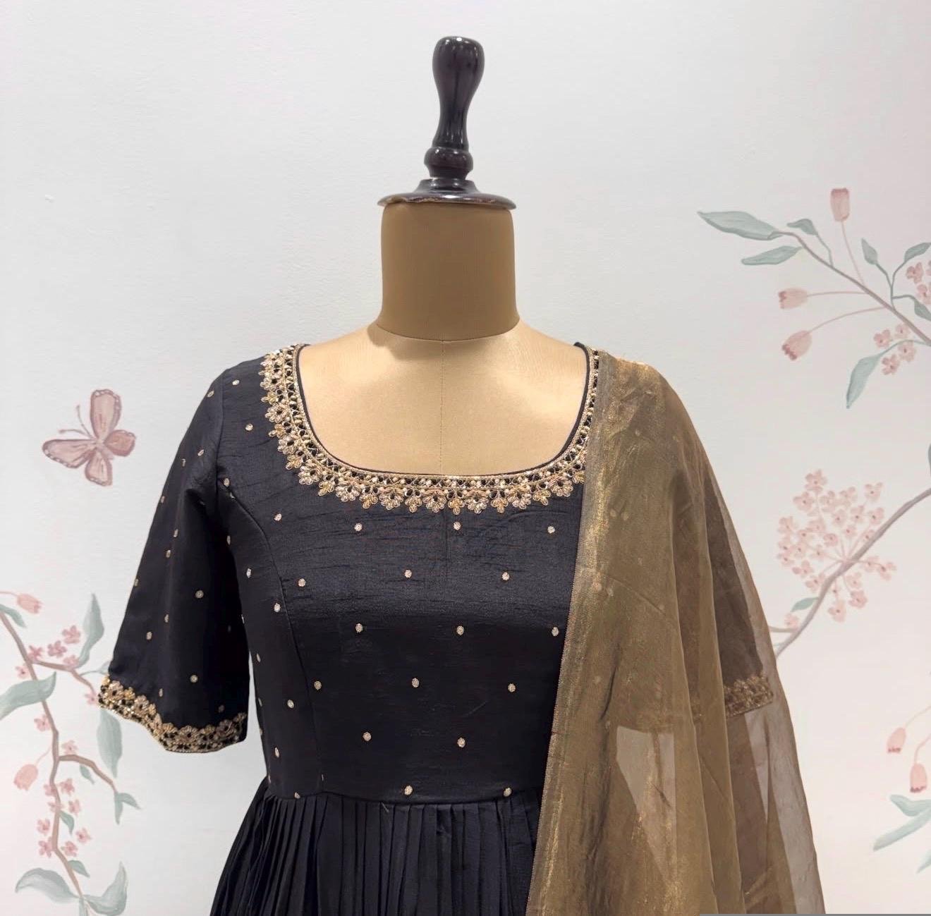 Black Anarkali suit usa/anarkali kurta elbow sleeve/purple anarkali dupatta/pink anarkali/Indian dresses/purple anarkali with dupatta usa
