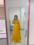 Lemon Yellow Anarkali Suit/Hand Embroidered full Haldi Dress,yellow anarkali kurta/simple anarkali dress,haldi outfit,handwork kurta USA