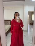 Hand Embroidered Red Chanderi Anarkali Dress: Indian Party Gown,red anarkali dress , red full sleeve dress , handwork dress, Indian kurta us