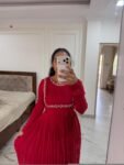 Hand Embroidered Red Chanderi Anarkali Dress: Indian Party Gown,red anarkali dress , red full sleeve dress , handwork dress, Indian kurta us
