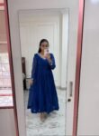 Hand Embroidered Kota Cotton Anarkali Dress: Royal Blue Indian Dress