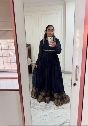 Anarkali usa/blue anarkali kurta/pure Handloom big border dress/pure kanchi cotton anarkali/ saree dresses/narayanpet kanchi handloom dress
