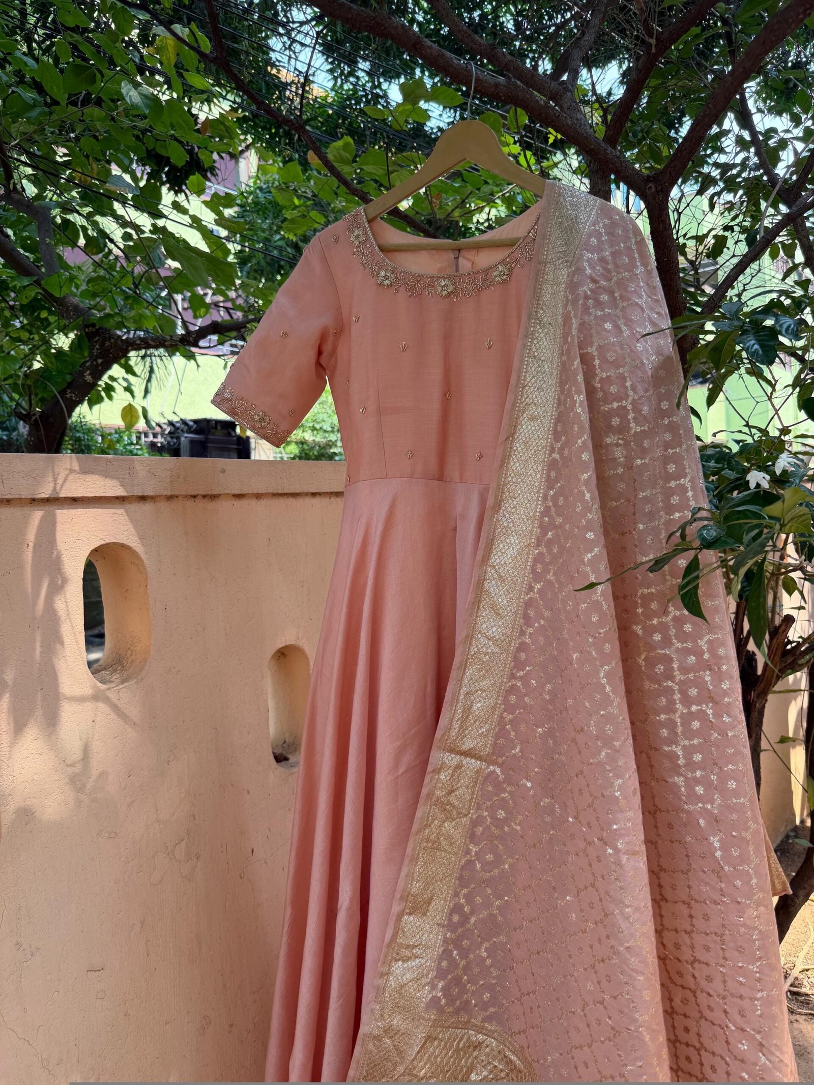 Pure chanderi hand embroidered Anarkali with chanderi handloom dupatta /pink anarkali suit/ anarkali dupatta USA/ Indian dresses/ voggish US