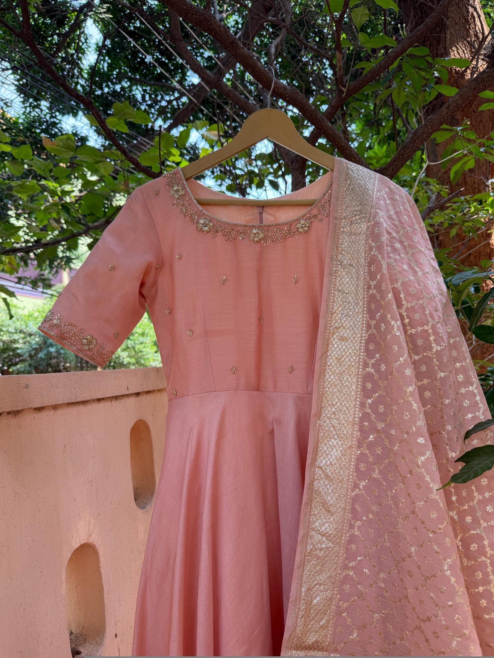Pure chanderi hand embroidered Anarkali with chanderi handloom dupatta /pink anarkali suit/ anarkali dupatta USA/ Indian dresses/ voggish US