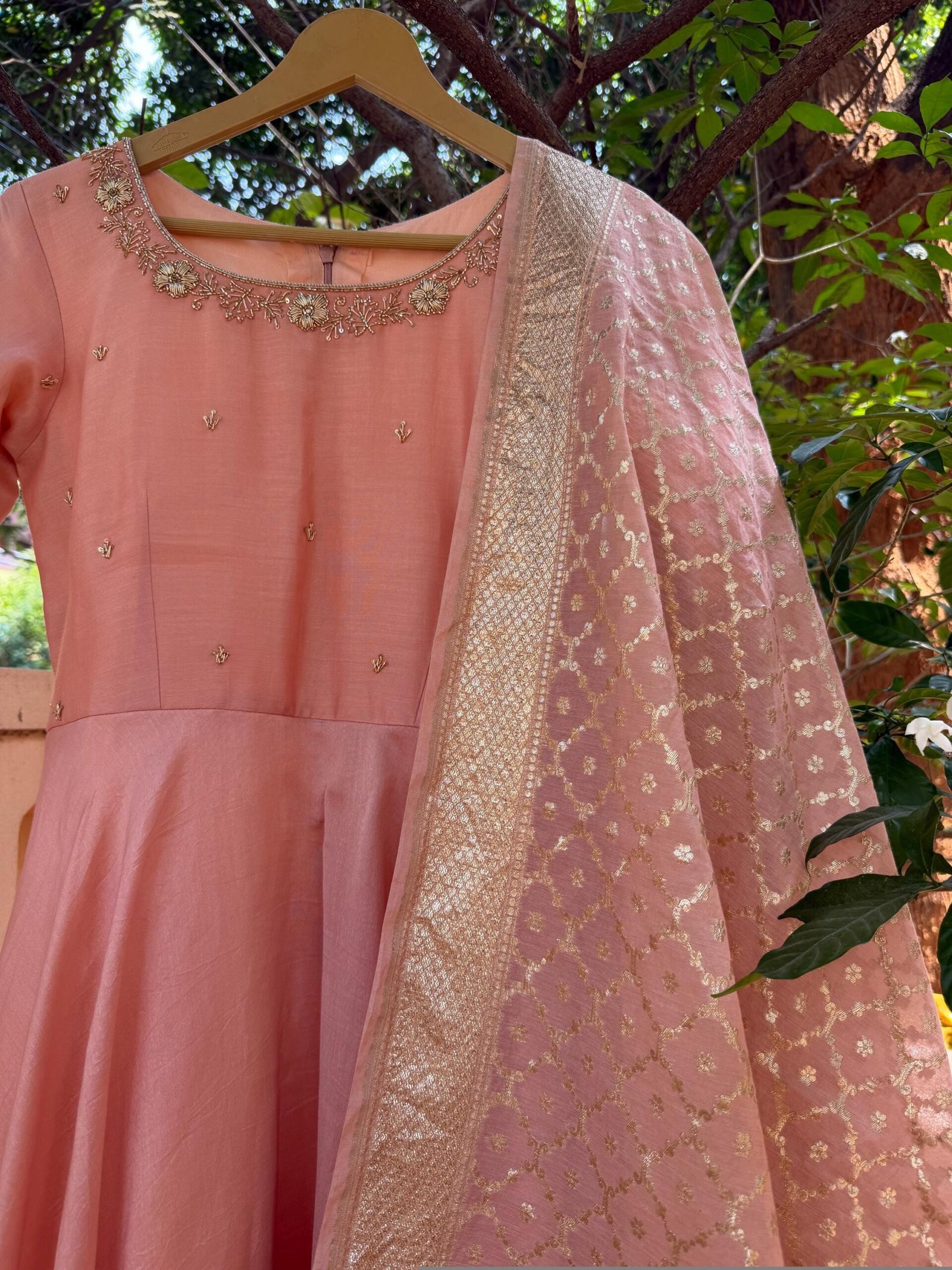 Pure chanderi hand embroidered Anarkali with chanderi handloom dupatta /pink anarkali suit/ anarkali dupatta USA/ Indian dresses/ voggish US
