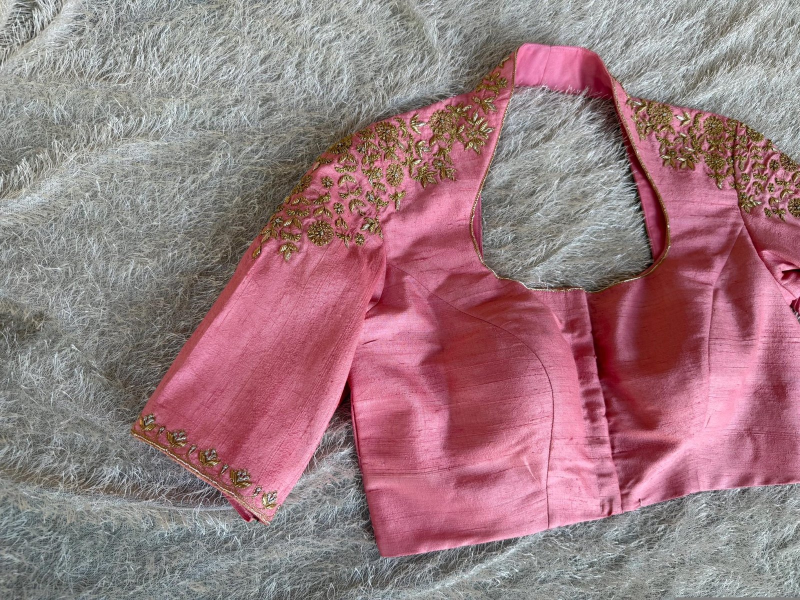 Pink Silk Saree Blouse/Hand Embroidered Zardosi Maggam Blouse,plus size blouse,collar blouse,handwork blouse pink,mix and match blouse pink