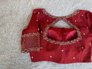 Hand Embroidered Zardosi Silk Blouse/Maroon Red Maggam Saree Blouse/plus size blouse/hand work blouse/red maggam blouse/maroon blouse
