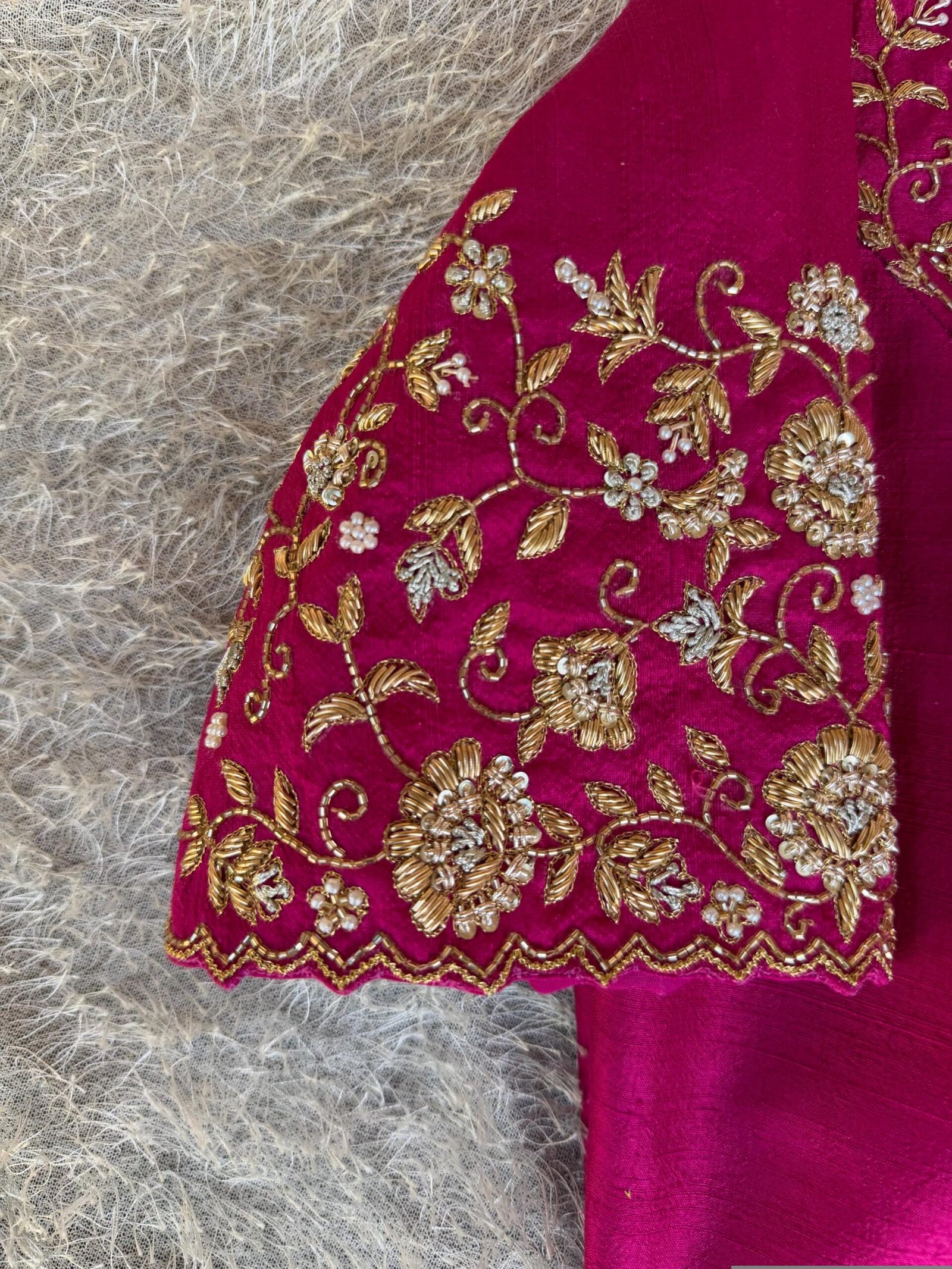 Hand Embroidered Silk Zardosi Blouse: Magenta Pink Maggam Work/pink maggam blouse,plus size blouses,hand work blouse,hand work blouses usa