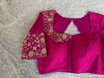 Hand Embroidered Silk Zardosi Blouse: Magenta Pink Maggam Work/pink maggam blouse,plus size blouses,hand work blouse,hand work blouses