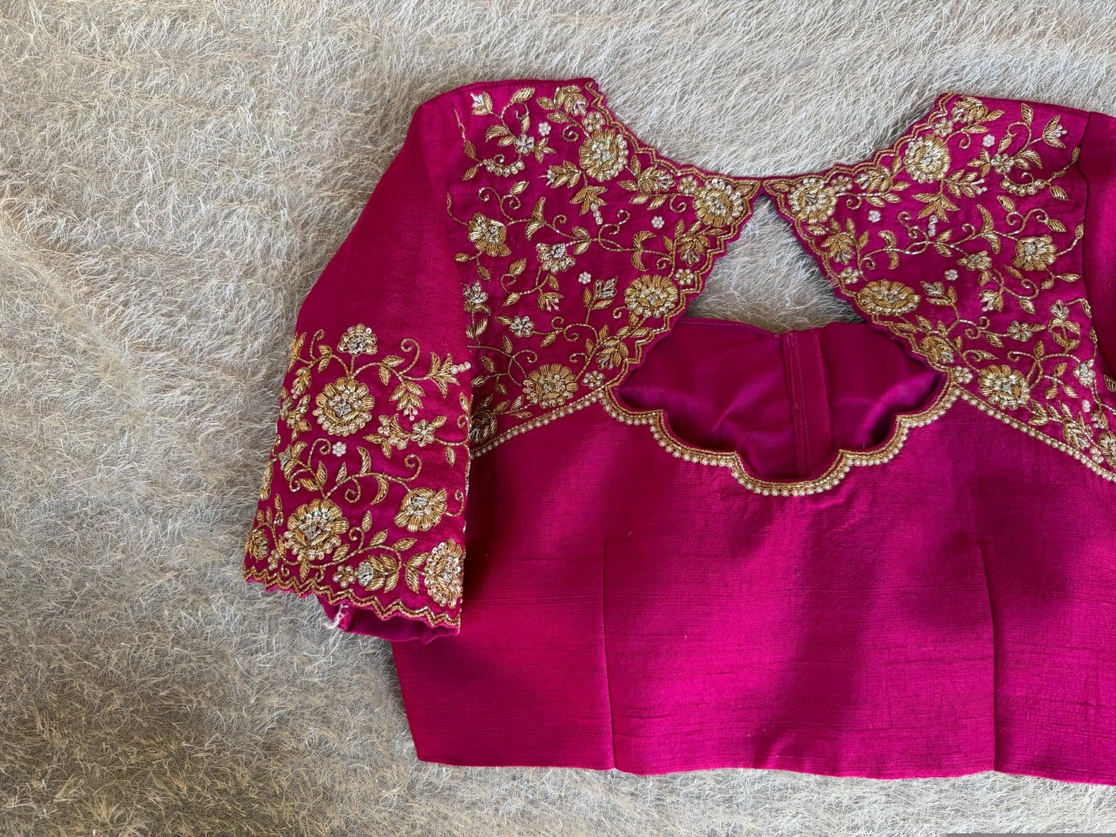 Hand Embroidered Silk Zardosi Blouse: Magenta Pink Maggam Work/pink maggam blouse,plus size blouses,hand work blouse,hand work blouses usa