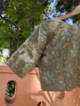 Hand Embroidered Zardosi Silk Blouse: Light Gold Maggam Work,cream tissue blosue,high neck blouse,saree blouses,mix and match saree blouse