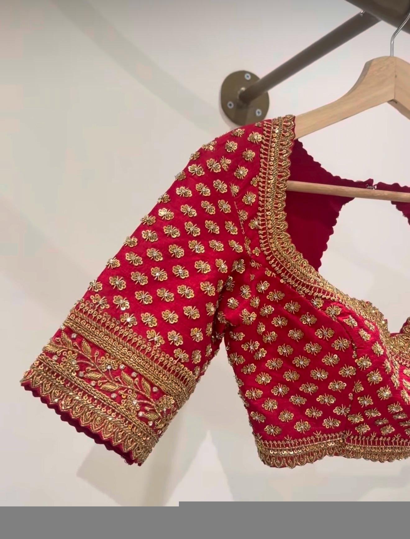 Hand Embroidered Zardosi Silk Blouse/Maroon Red Maggam Saree Blouse/red bridal blouse/burgundy blouse,kundan work blouse,mix and match blous