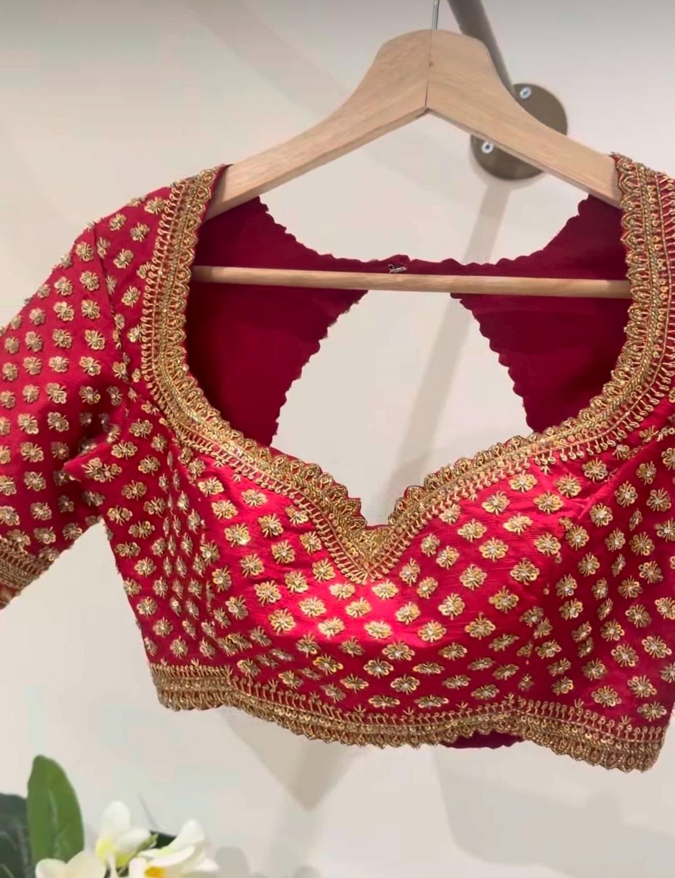 Hand Embroidered Zardosi Silk Blouse/Maroon Red Maggam Saree Blouse/red bridal blouse/burgundy blouse,kundan work blouse,mix and match blous