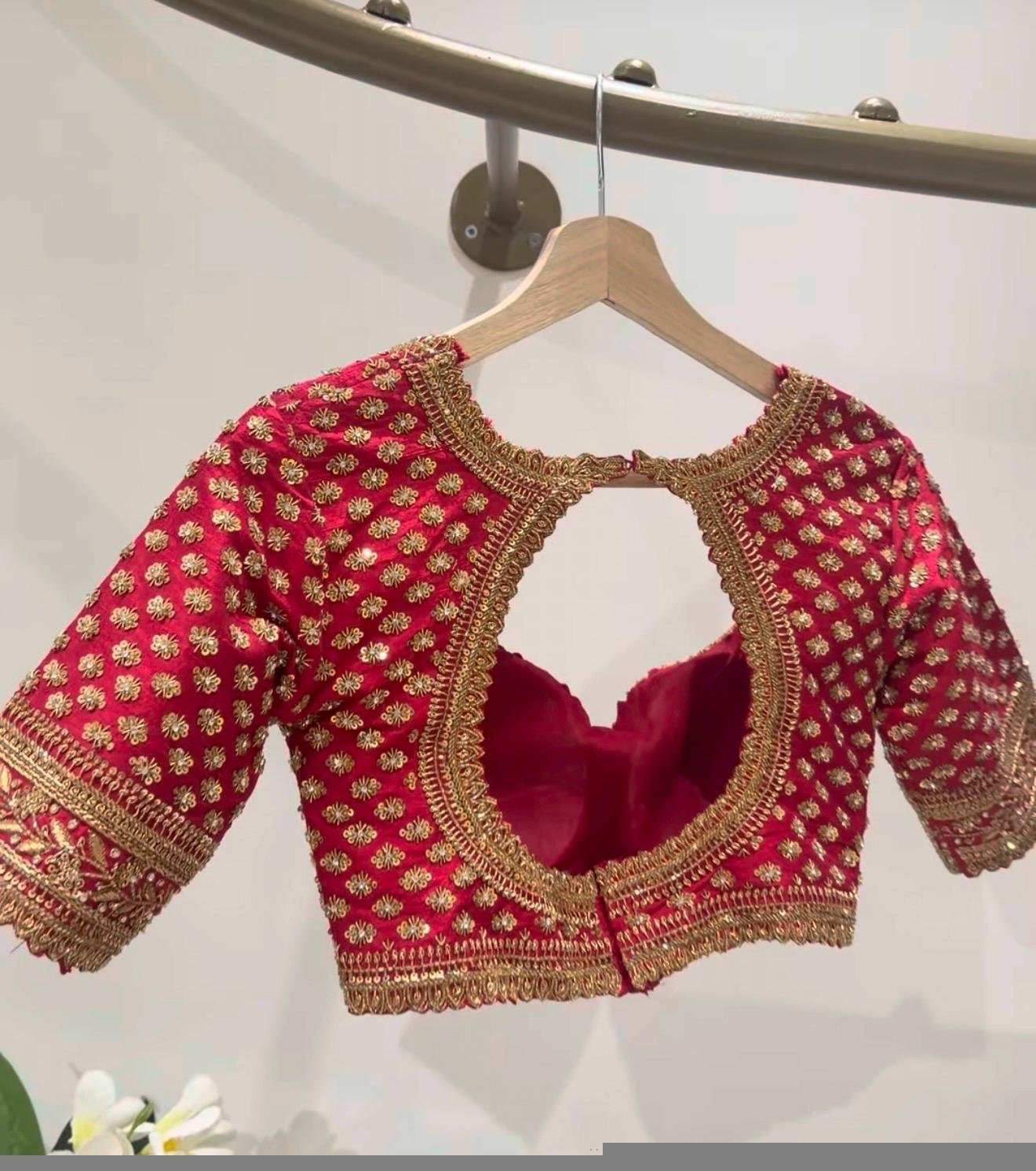 Hand Embroidered Zardosi Silk Blouse/Maroon Red Maggam Saree Blouse/red bridal blouse/burgundy blouse,kundan work blouse,mix and match blous