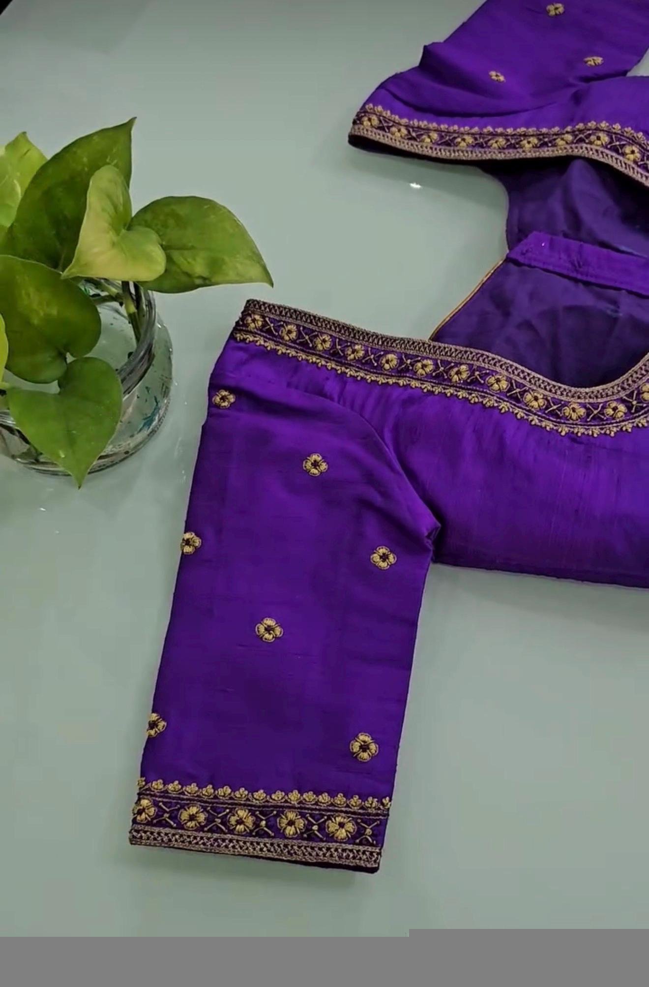 Purple hand embroidery blouse/saree maggam work blouse/purple saree blouse/purple hand embroidered blouse/ready made blouse zardosi/voggish