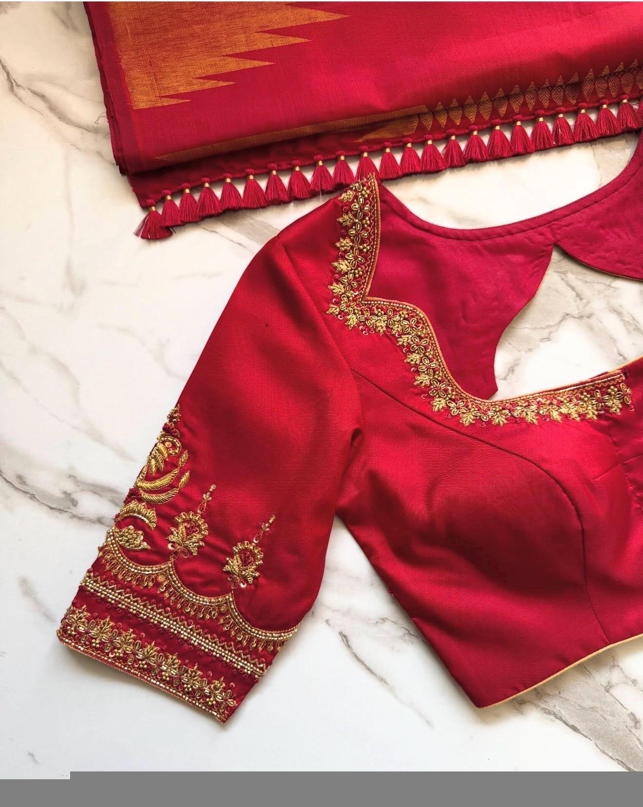Hand Embroidered Pure Silk Bridal Blouse: Red Zardosi Maggam Work, red saree blouse,handwork blouse,maggam work blouse,mix and match blouse