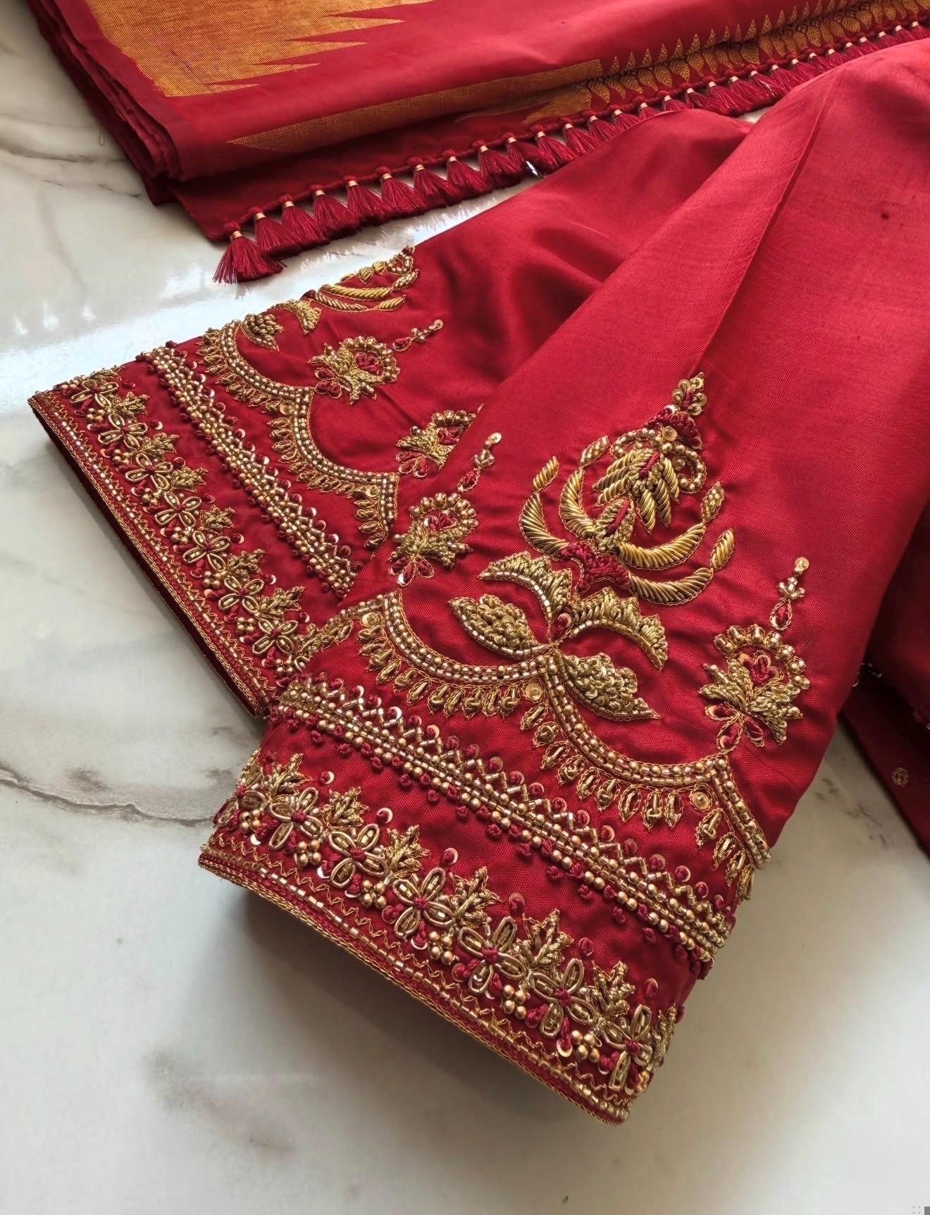 Hand Embroidered Pure Silk Bridal Blouse: Red Zardosi Maggam Work, red saree blouse,handwork blouse,maggam work blouse,mix and match blouse