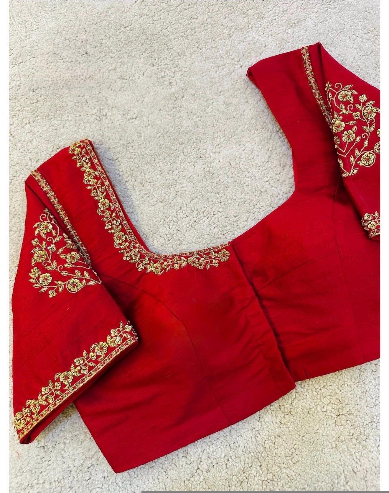 Hand Embroidered Pure Silk Bridal Blouse: Red Zardosi Maggam Work, red saree blouse,handwork blouse,maggam work blouse,mix and match blouse