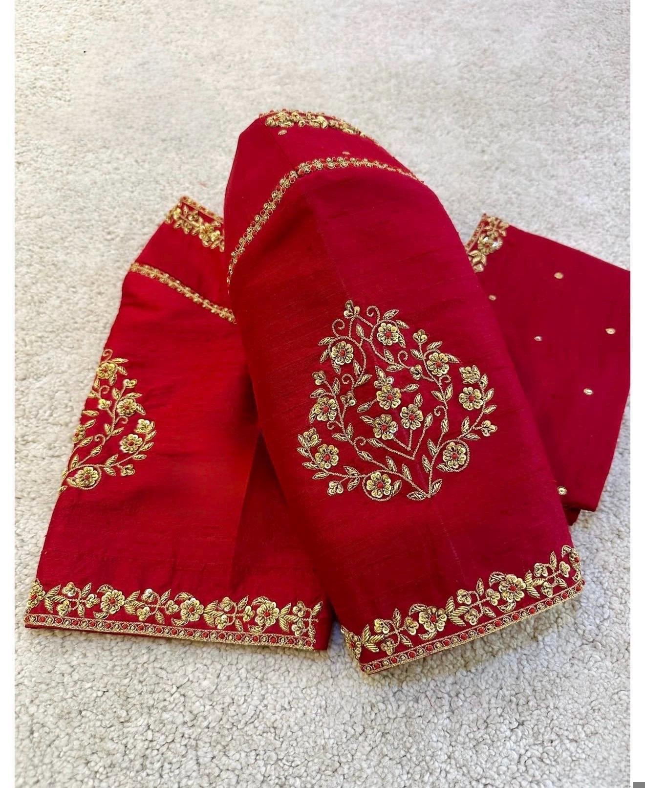 Hand Embroidered Pure Silk Bridal Blouse: Red Zardosi Maggam Work, red saree blouse,handwork blouse,maggam work blouse,mix and match blouse