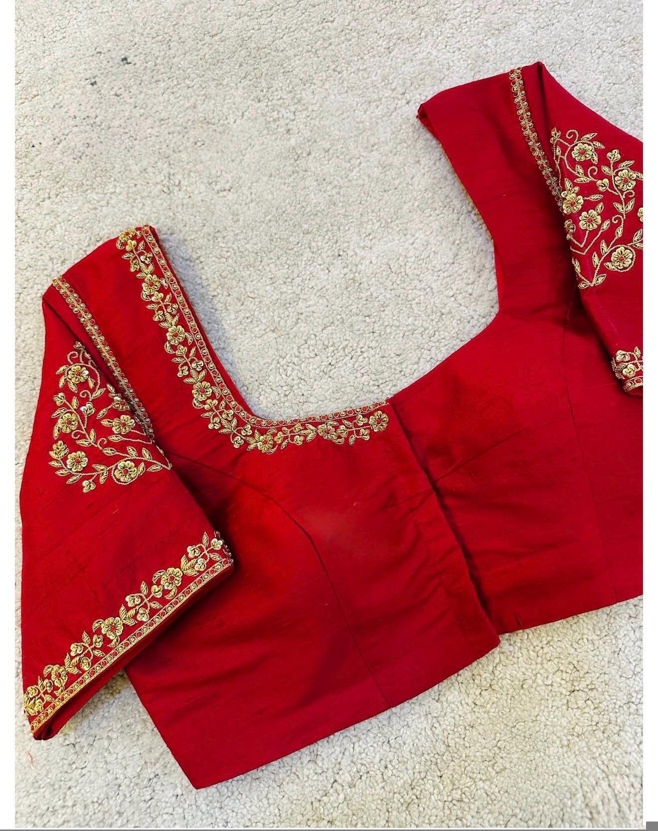 Hand Embroidered Pure Silk Bridal Blouse: Red Zardosi Maggam Work, red saree blouse,handwork blouse,maggam work blouse,mix and match blouse