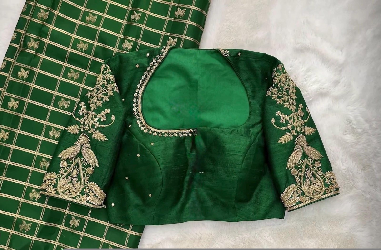 pure silk hand embroidery blouse/green saree maggam blouse/raw silk banarasizardosi blouse/hand embroidered blouse/ready made blouse zardosi