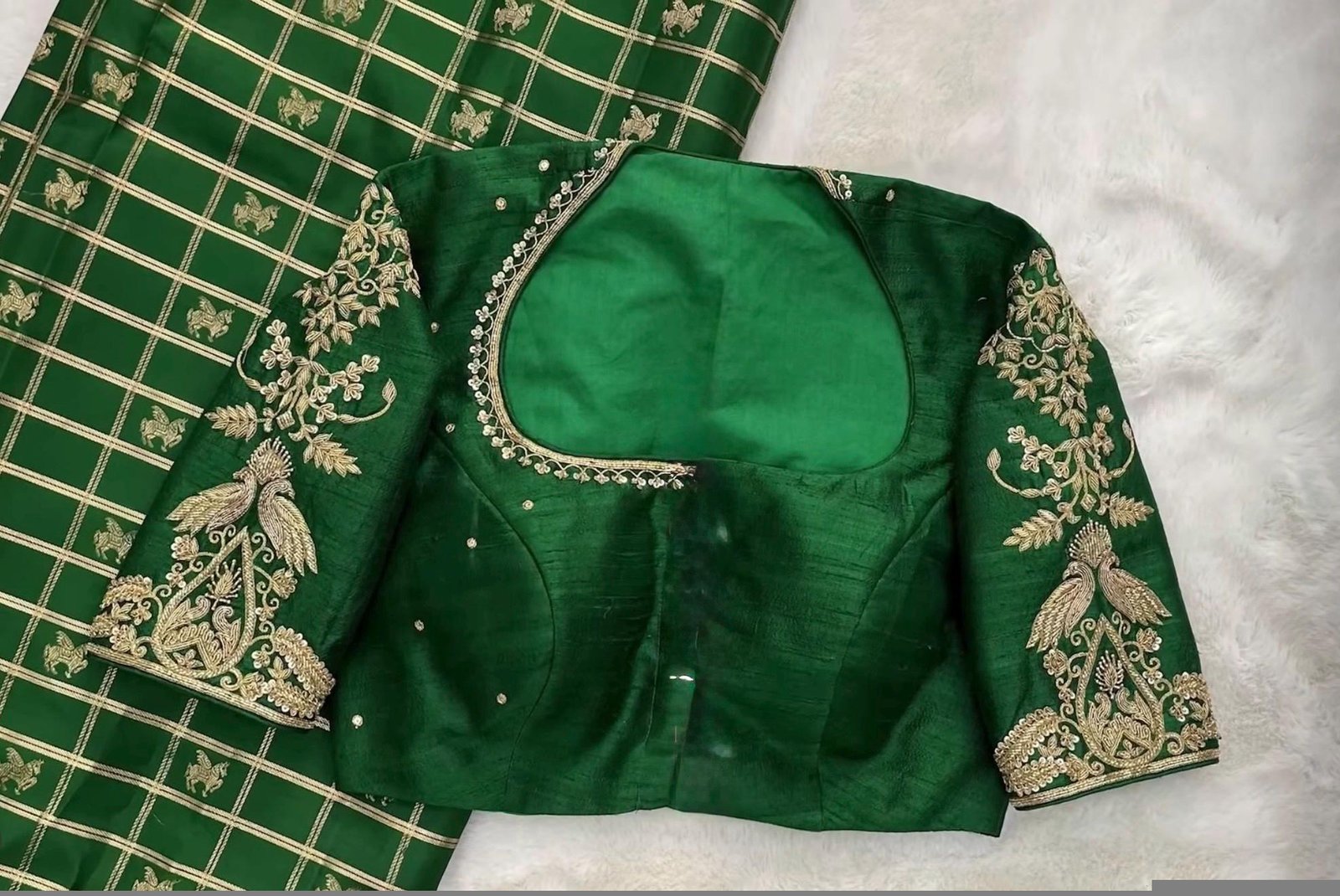 pure silk hand embroidery blouse/green saree maggam blouse/raw silk banarasizardosi blouse/hand embroidered blouse/ready made blouse zardosi