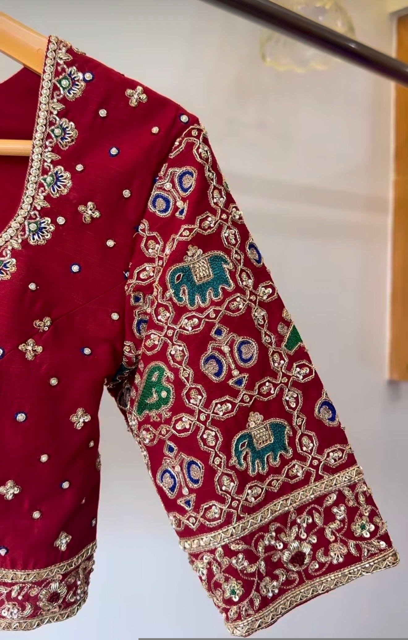 Hand Embroidered Pure Silk Blouse: Red Zardosi Maggam Saree Blouse,plus size blouse,hand work blouse,maggam blouse,red saree blouse USA