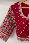 Hand Embroidered Pure Silk Blouse: Red Zardosi Maggam Saree Blouse,plus size blouse,hand work blouse,maggam blouse,red saree blouse USA