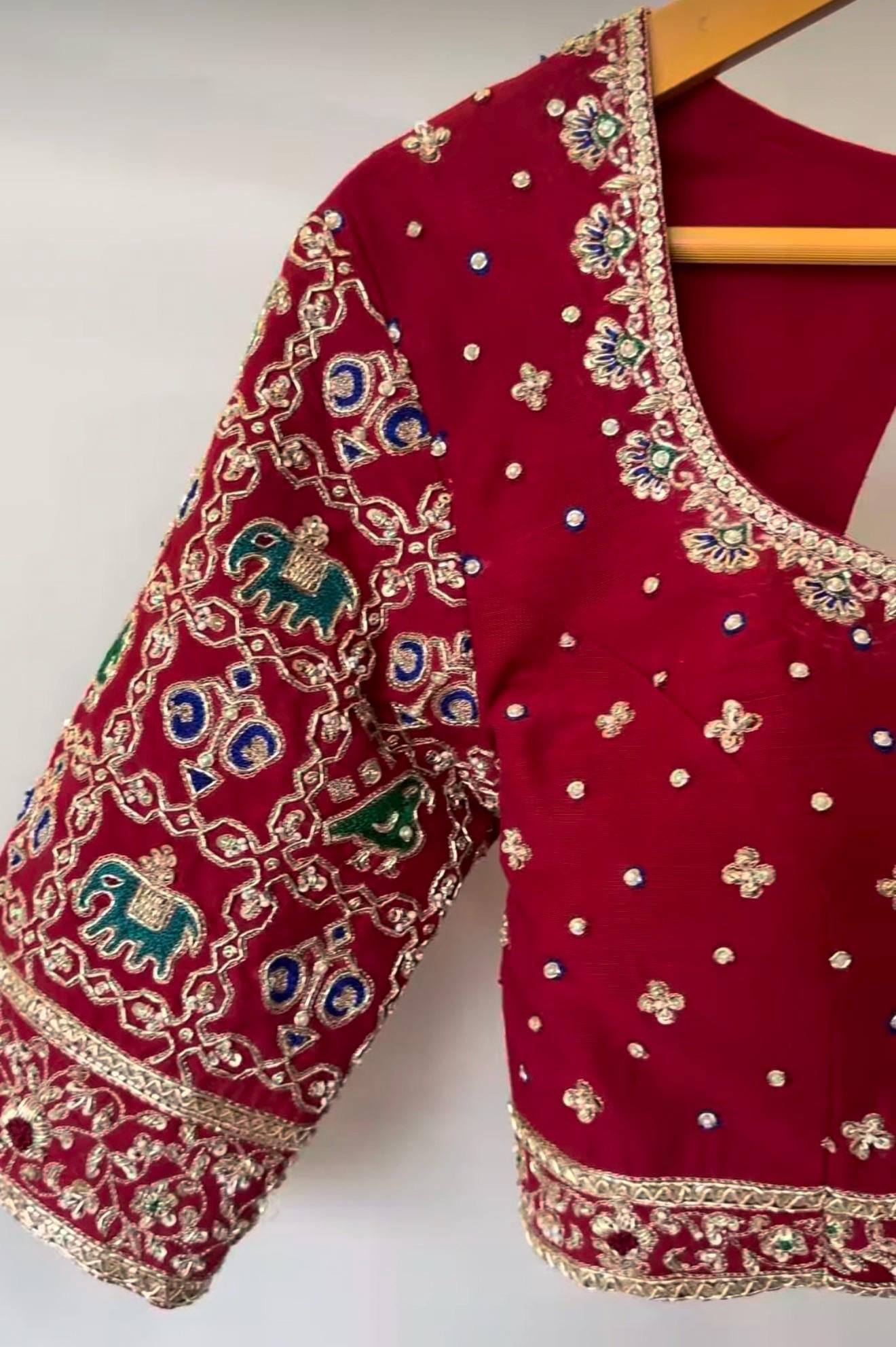 Hand Embroidered Pure Silk Blouse: Red Zardosi Maggam Saree Blouse,plus size blouse,hand work blouse,maggam blouse,red saree blouse USA