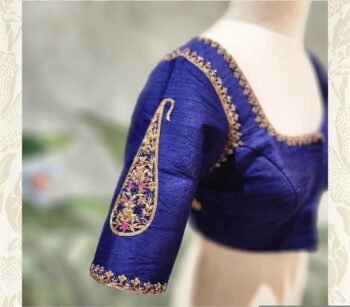 Navy blue silk hand embroidery blouse/blue saree maggam work blouse/blue saree blouse/hand embroidered blouse/blue ready made blouse zardosi